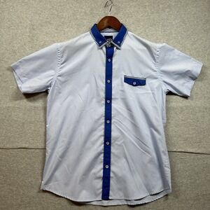 Via Dutto Short Sleeve Button Up Men's L Slim Fit